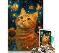 Puzzles 1000 Pieces for Teenagers starry sky Style Orange Cat Teenager Jigsaw,learning Educational for Is Ideal As A Gift for The Whole Family 38x26cm