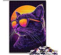 Puzzles 1000 Pieces for Teenagers Synthwave Purple Cat, Learning Educational Toys Family Games Unique Birthday And Gifts (Size 50x75cm)