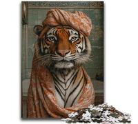Puzzles 1000 Pieces for Teenagers Tiger in The Bathroom Family Fun Fun at Home Activities, Birthday Present,Travel Gifts, for And 14 Years Old 38x26cm