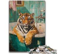 Puzzles 1000 Pieces for Teenagers Tiger in The Bathroom Puzzles for Adults,Stress Reliever Difficult Challenge Secret Santa Gifts (50x75cm)