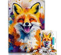 Puzzles 1000 Pieces for Teenagers Watercolor Happy Fox 1000 Pieces for Teenagers,Stress Reliever Difficult Challenge Secret Santa Gifts 26x38cm