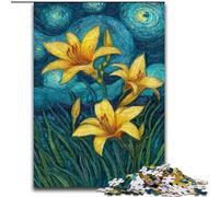 Puzzles 1000 Pieces for Teenagers Yellow Lilies in The Night Sky, Suitable for People Aged 14 And Above Challenging To Complete But Fun And Humorous Great Gift (Size 50x75cm)
