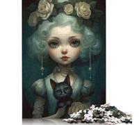 Puzzles 1000 Pieces Girl with Black Cat Jigsaw Puzzle Adults Puzzles Difficulty Puzzles Education Games Toys Family Decoration 1000pcs (75x50cm)