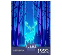 Puzzles 1000 Pièces Neon Deer in Blue Forest Puzzle Adulte, Jeu De Réflexion, Analyse Et Logique, Cadeaux De Noël Et D'anniversaire 70x50cm/1000pcs