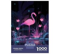 Puzzles 1000 Pièces Neon Flamingo in A Dark Garden Puzzle Adulte, Jeu De Réflexion, Analyse Et Logique, Cadeaux De Noël Et D'anniversaire 38x26cm/1000pcs