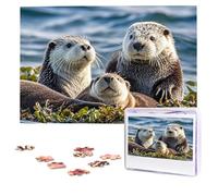 Puzzles 1000 Pieces Personalized Jigsaw Puzzles Sea Otters Puzzle Challenging Picture with storage bag Photo Puzzle for Adults Wedding (75 X 50 CM)