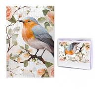 Puzzles 1000 Pieces Personalized Wooden Puzzle Floral Print Watercolor Robin Bird Jigsaw Puzzles for Adults Photos Picture Puzzle for Family Wedding Christmas Anniversay Birthday Gifts