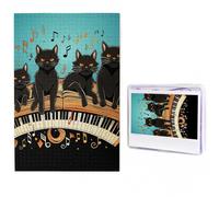 Puzzles 1000 Pieces Personalized Wooden Puzzle Four black cats lying on the piano keyboard Jigsaw Puzzles for Adults Photos Picture Puzzle for Family Wedding Christmas Anniversay Birthday Gifts
