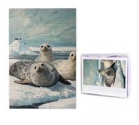 Puzzles 1000 Pieces Personalized Wooden Puzzle Seals on ice Jigsaw Puzzles for Adults Photos Picture Puzzle for Family Wedding Christmas Anniversay Birthday Gifts