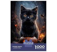 Puzzles 1000 Pièces Pour Adolescents Black Cat on Jack-o-Lantern Puzzles Pour Adolescents, Jouets Anti-stress, Difficile, Excellent Cadeau Pour Les Jeux 70x50cm/1000pcs