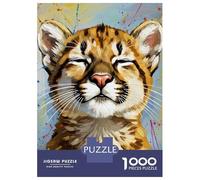 Puzzles 1000 Pièces Pour Adolescents Content Cougar Cub Portrait Painting Puzzles Pour Adolescents, Jouets Anti-stress, Difficile, Excellent Cadeau Pour Les Jeux 70x50cm/1000pcs