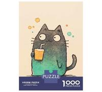 Puzzles 1000 Pièces Pour Adolescents Cute Cat Drinking Juice Puzzle Jouet Décoration Murale Vacances À La Maison Cadeaux Pour Les Amis Et La Famille 38x26cm/1000pcs