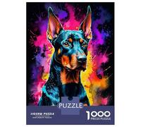 Puzzles 1000 Pièces Pour Adolescents Doberman in Watercolor Neon Puzzle Jouet Décoration Murale Vacances À La Maison Cadeaux Pour Les Amis Et La Famille 38x26cm/1000pcs