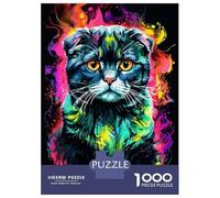 Puzzles 1000 Pièces Pour Adolescents Scottish Fold Cat Portrait Neon Puzzles Pour Adolescents, Jouets Anti-stress, Difficile, Excellent Cadeau Pour Les Jeux 52x38cm/1000pcs