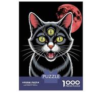 Puzzles 1000 Pièces Pour Adolescents Three-Eyed Cat with Red Moon Puzzles Pour Adolescents, Jouets Anti-stress, Difficile, Excellent Cadeau Pour Les Jeux 38x26cm/1000pcs