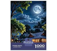 Puzzles 1000 Pièces Pour Adolescents Tropical Night Landscape with Full Moon Puzzle Jouet Décoration Murale Vacances À La Maison Cadeaux Pour Les Amis Et La Famille 52x38cm/1000pcs