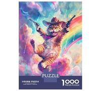 Puzzles 1000 Pièces Pour Adolescents Whimsical Cowboy Cat Guns Puzzle Jouet Décoration Murale Vacances À La Maison Cadeaux Pour Les Amis Et La Famille 38x26cm/1000pcs
