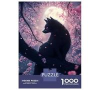 Puzzles 1000 Pièces Pour Adultes Japanese Black Fox Kitsune Cat in Cherry Blossoms Puzzles Pour Adultes, Jouet, Décoration Murale, Amusant Et Humoristique, Idéal Pour Stimuler Le Cerveau 52x38cm/1000p