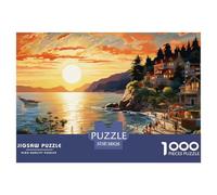 Puzzles 1000 Pieces Sunset over The Harbour for Adults 。 Puzzles for Adults-A Beautiful Town-1000 Piece Puzzle Classic Educational Games Decoration Puzzle -38x26cm/1000pcs
