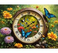 Puzzles 150 Pieces for Adults,13.8x9.8 inch Jigsaw puzzles for adults Challenging Educational Games Home Decoration Puzzle Theme: Flowers Clock Butterfly