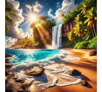 Puzzles 150 Pieces for Adults,25.6x25.6 Inch Jigsaw puzzles for adults Challenging Educational Games Home Decoration Puzzle Theme:Tropical Island Waterfall
