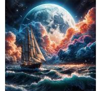Puzzles 150 Pieces for Adults,25.6x25.6 Inch Jigsaw puzzles for adults Challenging Educational Games Home Decoration Puzzle Theme:Ocean Sailing Moon
