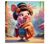 Puzzles 200 Pieces for Adults Kimono Pig, 11x11inch/28x28cm jigsaw puzzles for adults 200, Puzzle Classic Educational Games Beautiful Decoration puzzle