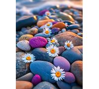 Puzzles 30 Pieces for Adults Colourful Jigsaw puzzles for adults, 30 Piece Challenging & Brainteasing Jigsaws Beautiful Decoration Puzzle, Theme:Beach Stone Daisy