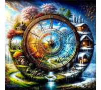 Puzzles 35 Pieces for Adults,4.7x4.7 Inch Jigsaw puzzles for adults Challenging Educational Games Home Decoration Puzzle Theme:Fantasy Clock Scenery