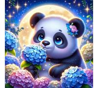 Puzzles 35 Pieces for Adults,4.7x4.7 Inch Jigsaw puzzles for adults Challenging Educational Games Home Decoration Puzzle Theme:Moon Hydrangea Panda