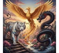 Puzzles 35 Pieces for Adults,4.7x4.7 Inch Jigsaw puzzles for adults Challenging Educational Games Home Decoration Puzzle Theme:Tiger Phoenix Dragon