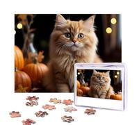 Puzzles 500 Piece Challenging Jigsaw Puzzle for Adults Picture Puzzle Gifts | Kitten on Pumpkin Puzzles with storage bag Personalized Photo Puzzle for Family Game Home Decor Wall Art 52x38 CM