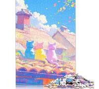 Puzzles 500 Piece Jigsaw Three Cats on A Roof Puzzle for Adults And Teenagers Gifts Woodenboard Jigsaw Puzzles Educational Toys Family Games 500pcs (52x38cm)