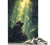 Puzzles 500 Piece Sunlit Tropical Chimpanzee Jigsaw Puzzles Wooden Puzzles for Adults And Age 18 And Up Intellectual Game 500pcs (52x38cm)