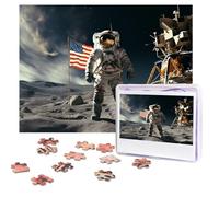 Puzzles 500 Pieces (52 X 38cm) Personalized Jigsaw Puzzles Astronaut Landing On The Moon Puzzle Challenging Photo With Storage Bag Picture Puzzle For Adults Family