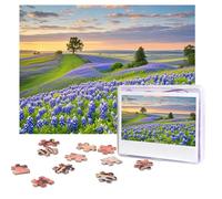 Puzzles 500 Pieces (52 X 38cm) Personalized Jigsaw Puzzles Texas Bluebonnets Scenery Puzzle Challenging Photo Puzzle With Storage Bag Picture For Adults Family