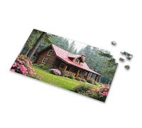 Puzzles 500 Pieces A Cozy Log Cabin Nestled In A Lush, Flower-Filled Garden. Picture Puzzle Easter Gifts For Adults 100 Piece Puzzles For Kids(500PCS)