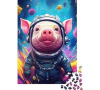 Puzzles 500 Pieces Artistic Astronaut Pig Jigsaw Puzzle Boys And Girls Difficulty Puzzle Educational Toy Games Family Decoration 500pcs (52x38cm)