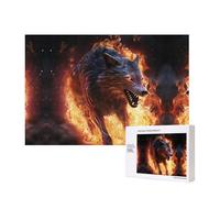 Puzzles 500 Pieces Burning Fire Wolf Jigsaw Puzzles Wooden Photo Puzzle for Adults Personalized Picture Puzzle Classic Jigsaw Puzzle for Family Wedding Birthday Valentine's Day Gifts 15.7 x 11 Inch