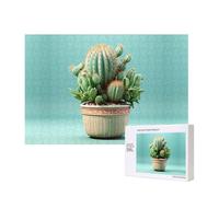Puzzles 500 Pieces Cactus Flower Pot Jigsaw Puzzles Wooden Photo Puzzle for Adults Personalized Picture Puzzle Classic Jigsaw Puzzle for Family Wedding Birthday Valentine's Day Gifts 15.7 x 11 Inch