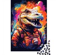 Puzzles 500 Pieces Colorful Artistic Astronaut Crocodile Jigsaw Puzzle Adults Jigsaw Difficulty Puzzles Educational Toy Games Family Decoration 500pcs (52x38cm)