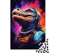 Puzzles 500 Pieces Colorful Artistic Astronaut Crocodile Jigsaw Puzzle Boys And Girls Difficulty Puzzle Educational Toy Games Family Decoration 500pcs (52x38cm)