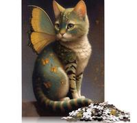 Puzzles 500 Pieces Cute Fantasy Butterfly Cat Jigsaw Puzzle Boys And Girls Difficulty Puzzle Educational Toy Games Family Decoration 500pcs (52x38cm)