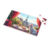 Puzzles 500 Pieces For Adults A Cat Enjoys A Cozy Breakfast With A View Of The Eiffel Tower. Picture Puzzle 500 Piece Puzzles For Adults 1000 Piece Puzzle For(300PCS)