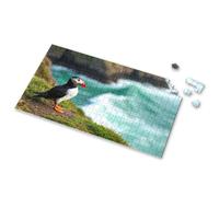 Puzzles 500 Pieces For Adults A Puffin Stands On A Grassy Cliff Overlooking The Ocean. Picture Puzzle 500 Piece Puzzles For Adults 1000 Piece Puzzle For(300PCS)