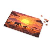 Puzzles 500 Pieces For Adults African Savannah At Sunset With Elephants, Lions, Giraffes, And Flamingos Picture Puzzle Gifts For 5 Year Old Girls Jigsaw Puzzles 500 Piec(1000PCS)