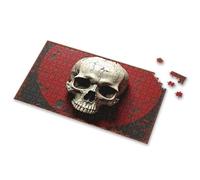 Puzzles 500 Pieces For Adults Cracked Skull On Red Background With Weathered Texture Picture Puzzle Jigsaw Puzzle 500 Pieces(300PCS)
