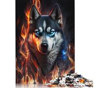 Puzzles 500 Pieces for Adults Fire Animal HuskyJigsaw Puzzles Family Intellectual Art Puzzles Game Toy Gift for 500pcs (52x38cm)