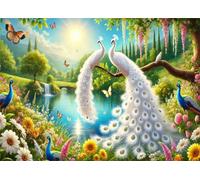 Puzzles 500 Pieces for Adults jigsaw puzzles for adults 500 Piece Educational Challenge Games Decoration puzzle - Sunlit Lakeside Peacocks
