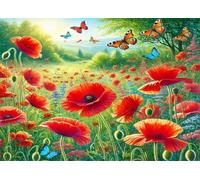 Puzzles 500 Pieces for Adults jigsaw puzzles for adults 500 Piece Educational Challenge Games Decoration puzzle - Poppy Fields Butterflies